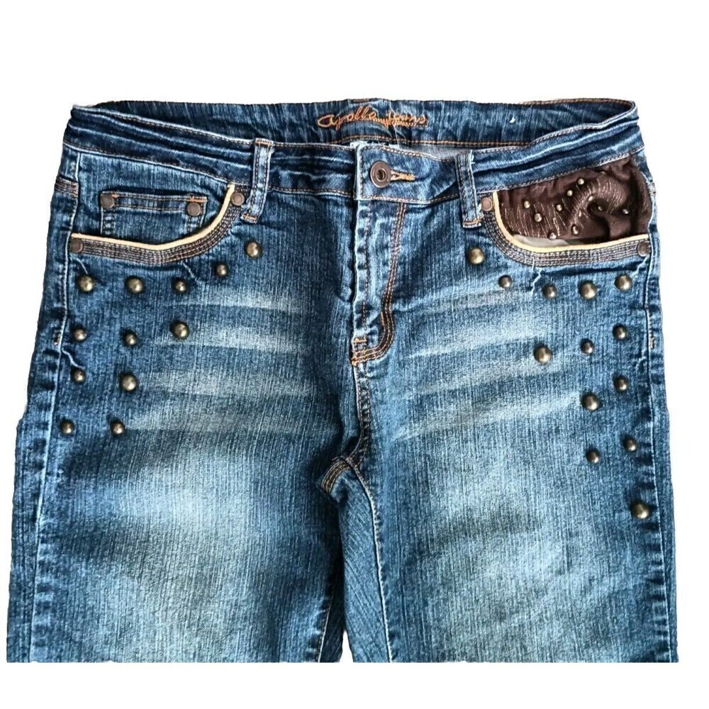 Apollo Jeans Women's Size 9/10 Studded Straight Leg Y2K 90s Embellished Pockets - Picture 3 of 9